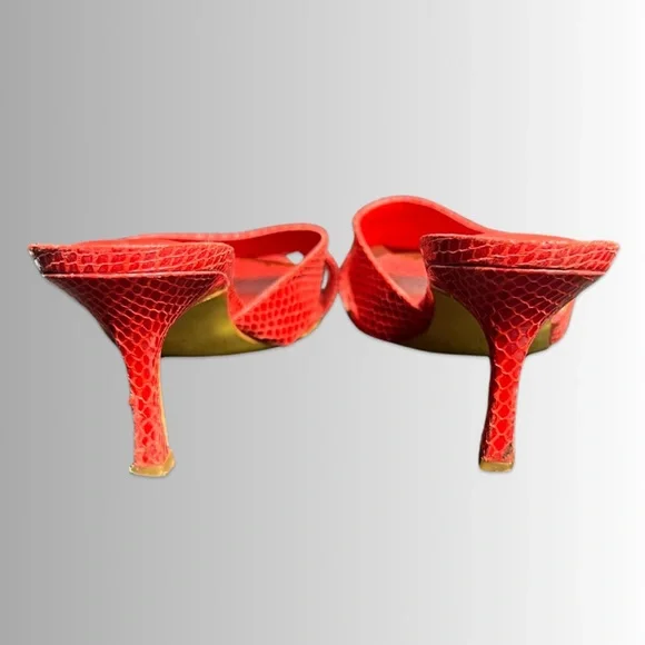 Marc Fisher Red Queta Snakeskin Mule Sandal in Red, Kitten Heel, Size 7.5 - Picture 5 of 8